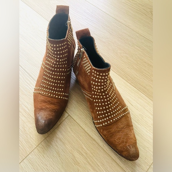 Annie Bing Camel Brown Suede Charlie Studded Western Booties Size 9 - Picture 2 of 5